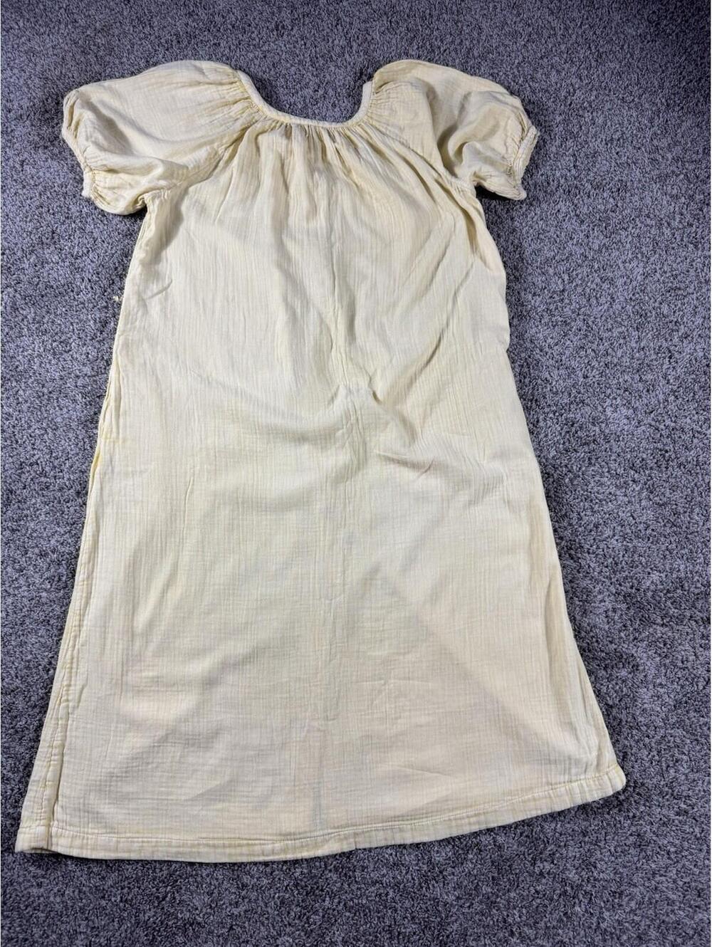 Faherty Yellow Cotton Gauze Dress Women’s M Button Front Puff Sleeve Cottagecore - Picture 8 of 9